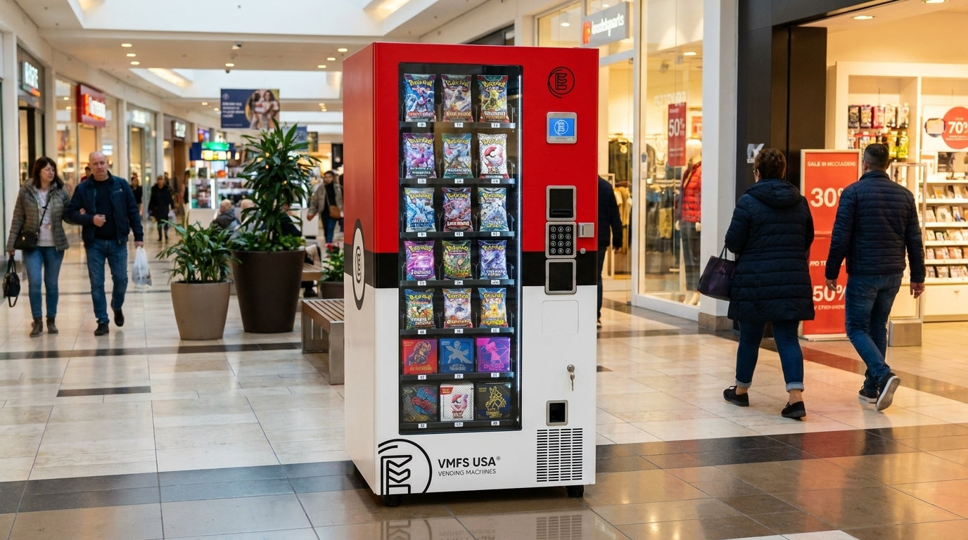 VMFS TCG Vending Machine placed in a busy shopping mall