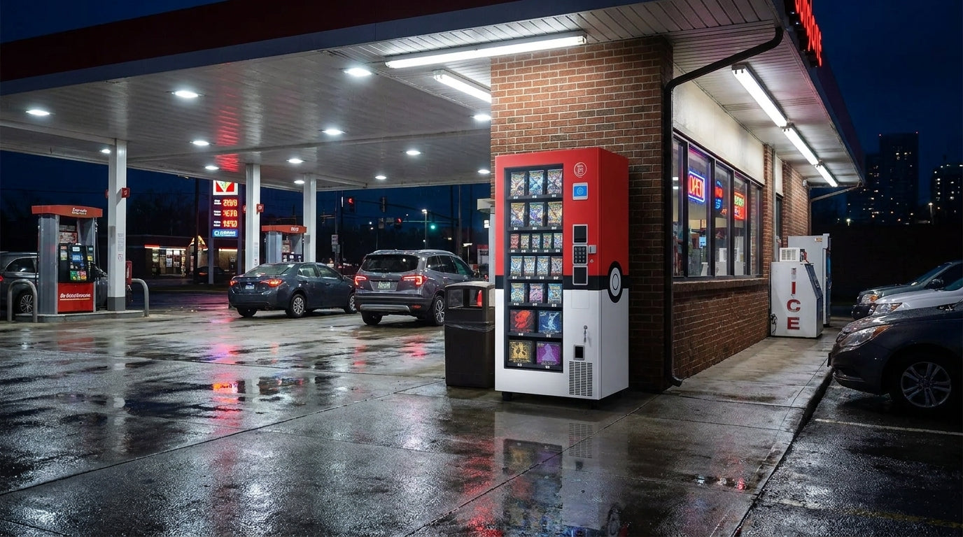 VMFS USA Tcg vending machine placed at a gas station