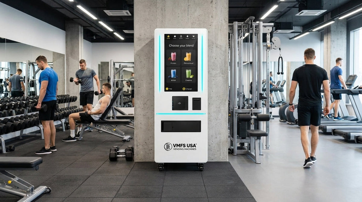 vmfs usa protein vending machine placed in a gym