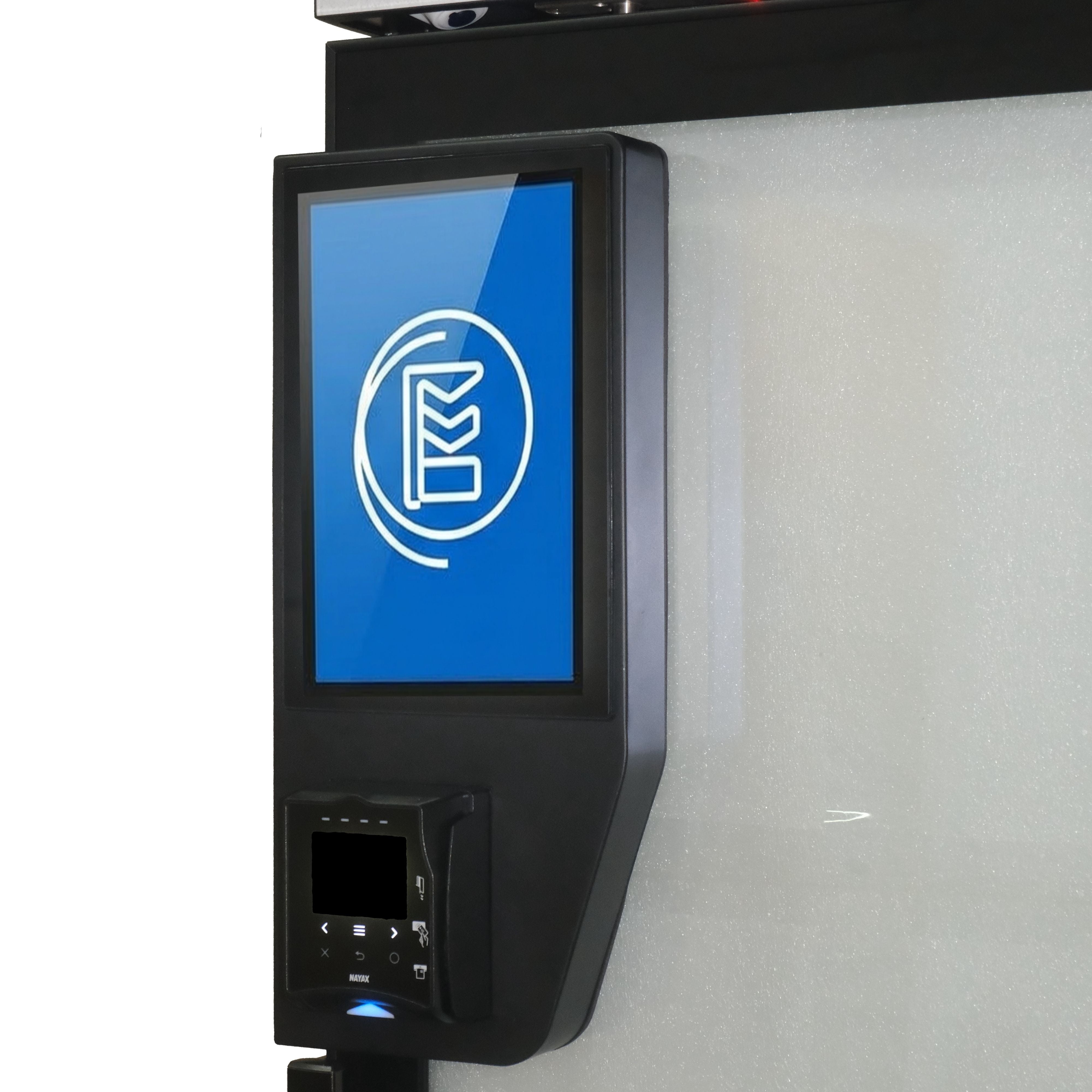 Ai smart cooler vending machine with a screen displaying a logo