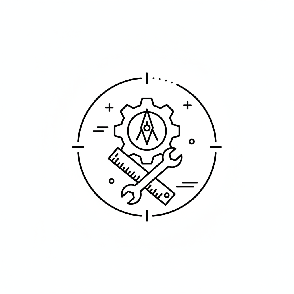 white background, black lines, tailored engineering icon