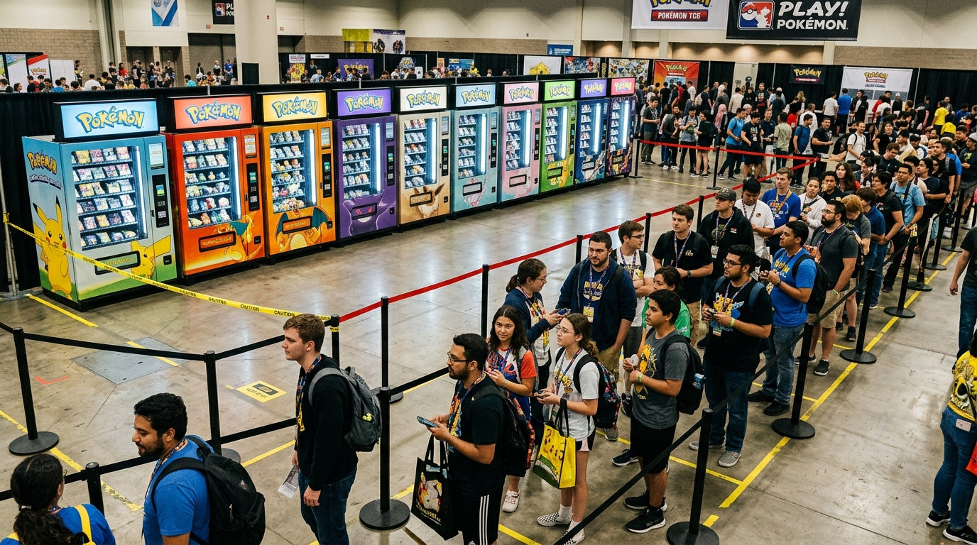 crowd of people waiting to purchase pokemon new drops