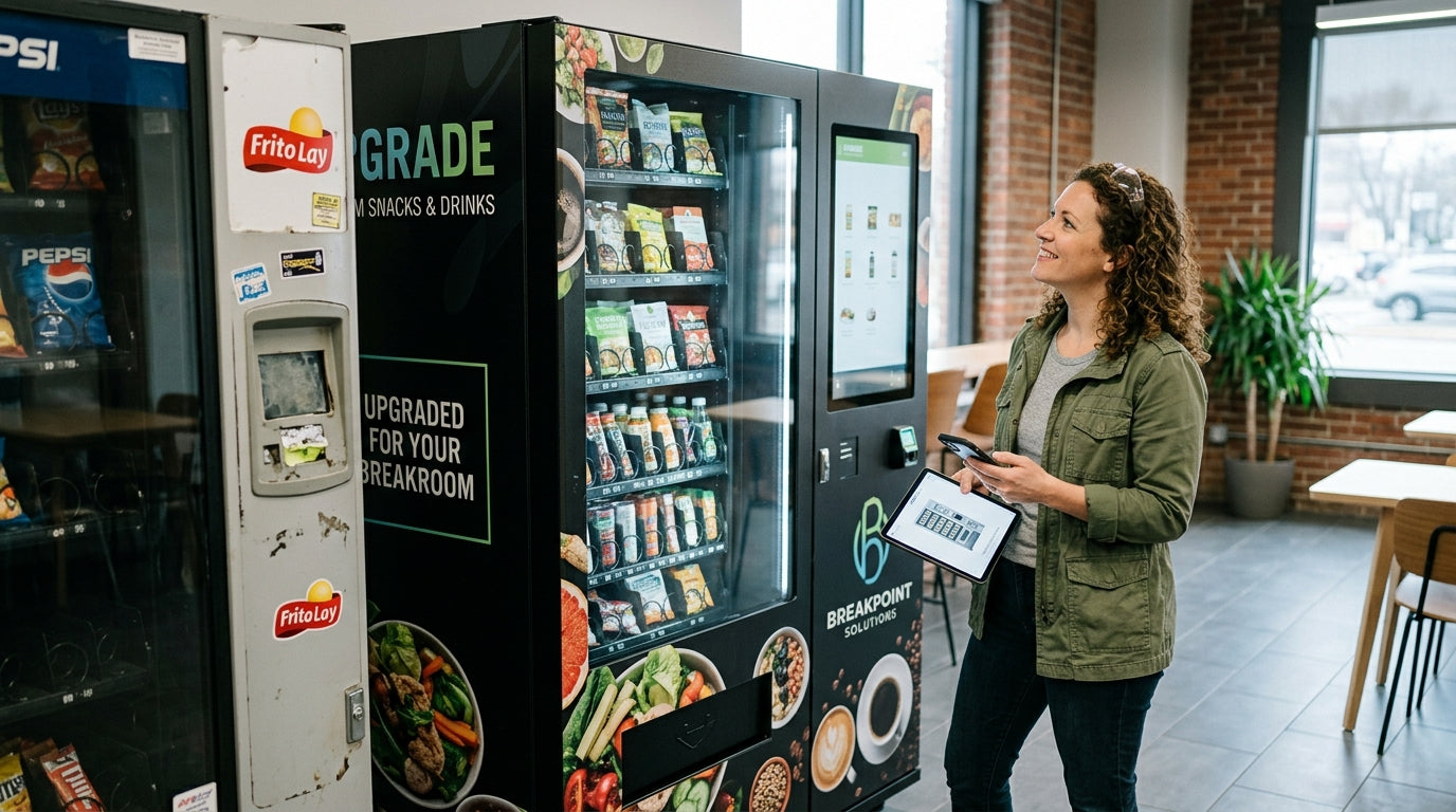 woman watching her new custom vending machine