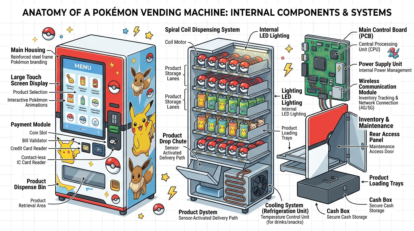 Image of all internal components of Pokémon vending machine