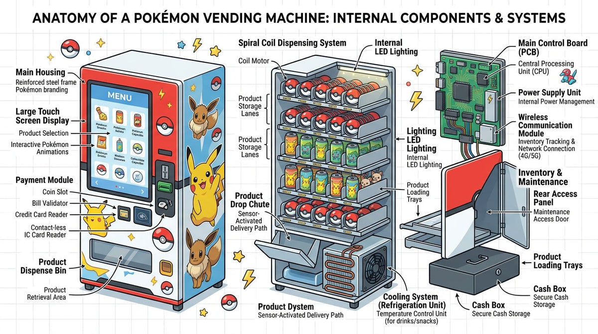 Image of all internal components of Pokémon vending machine