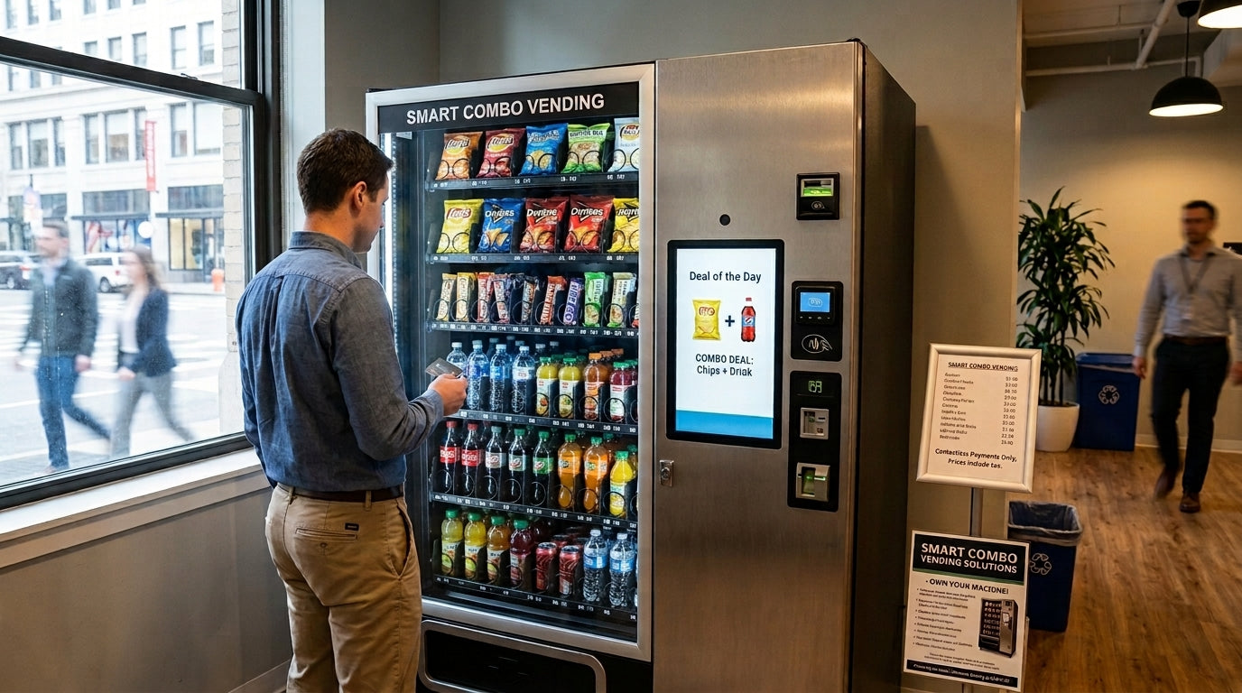person buying products from combo vending machine