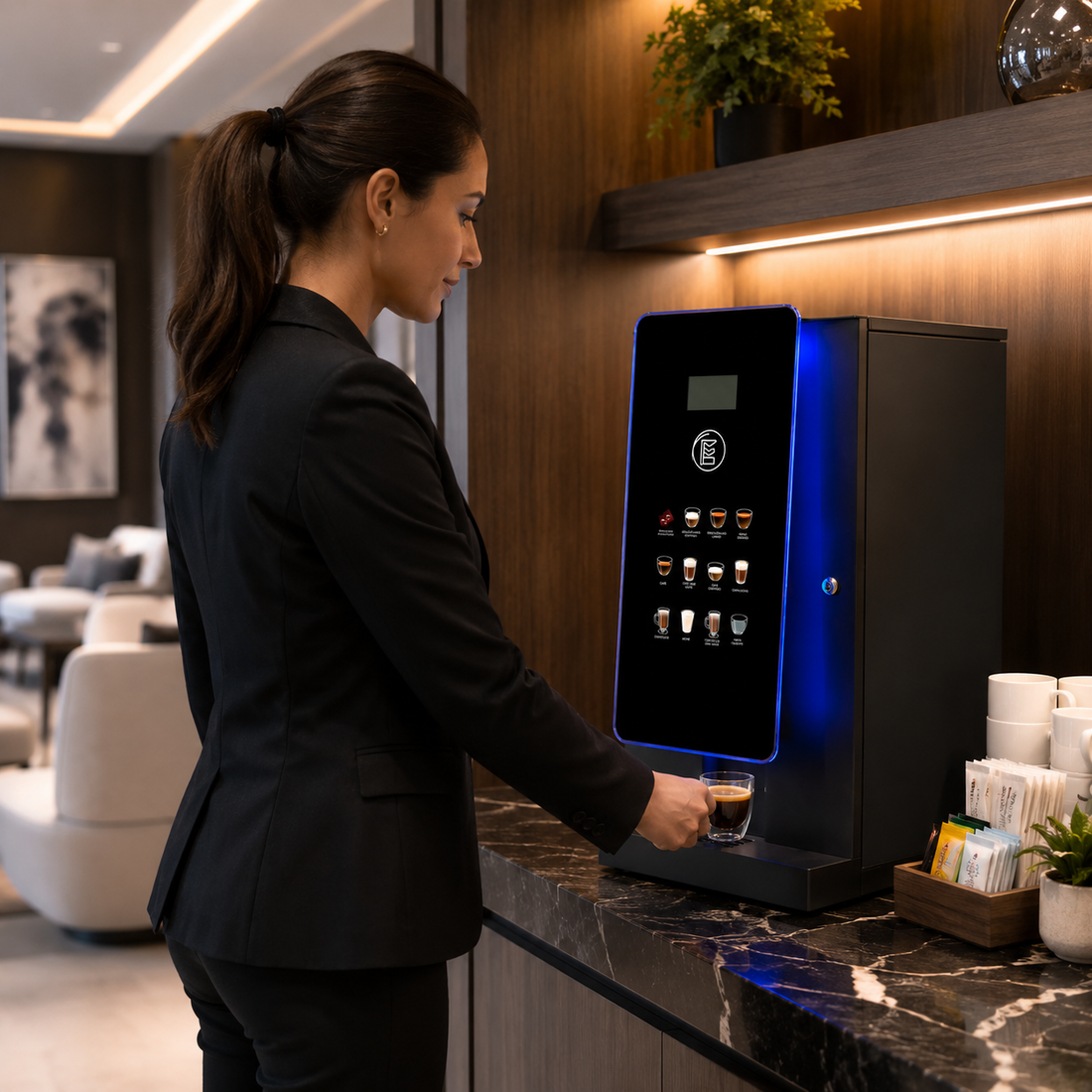 Bean to cup coffee vending machine grinding fresh beans