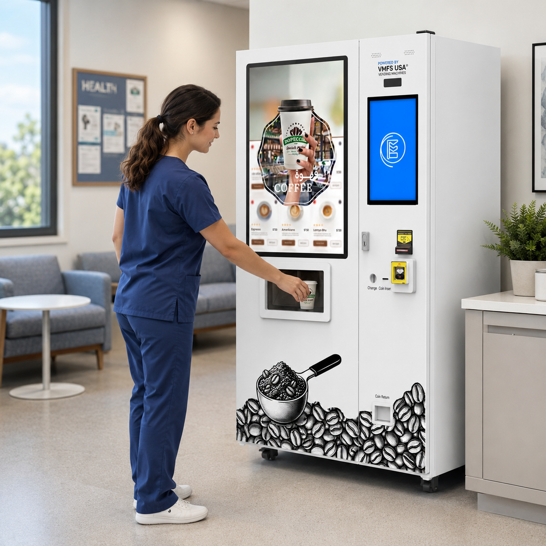 Iced coffee vending machine with built-in ice maker