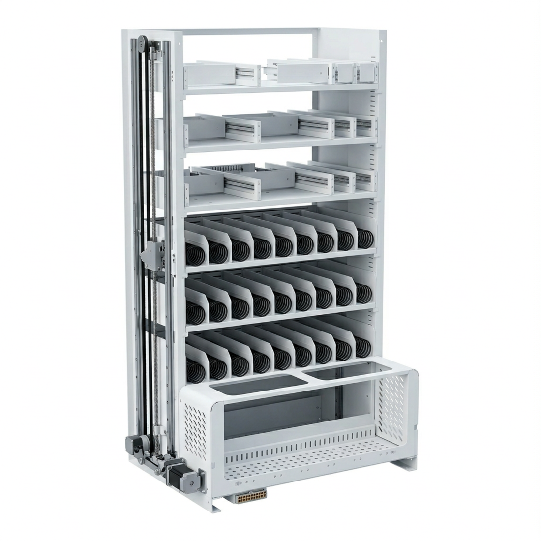 Elevator platform lifting a product gently inside the machine
