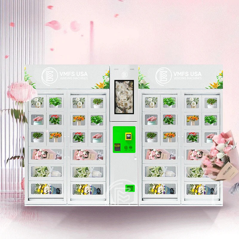 Refrigerated lockers inside the flower vending machine