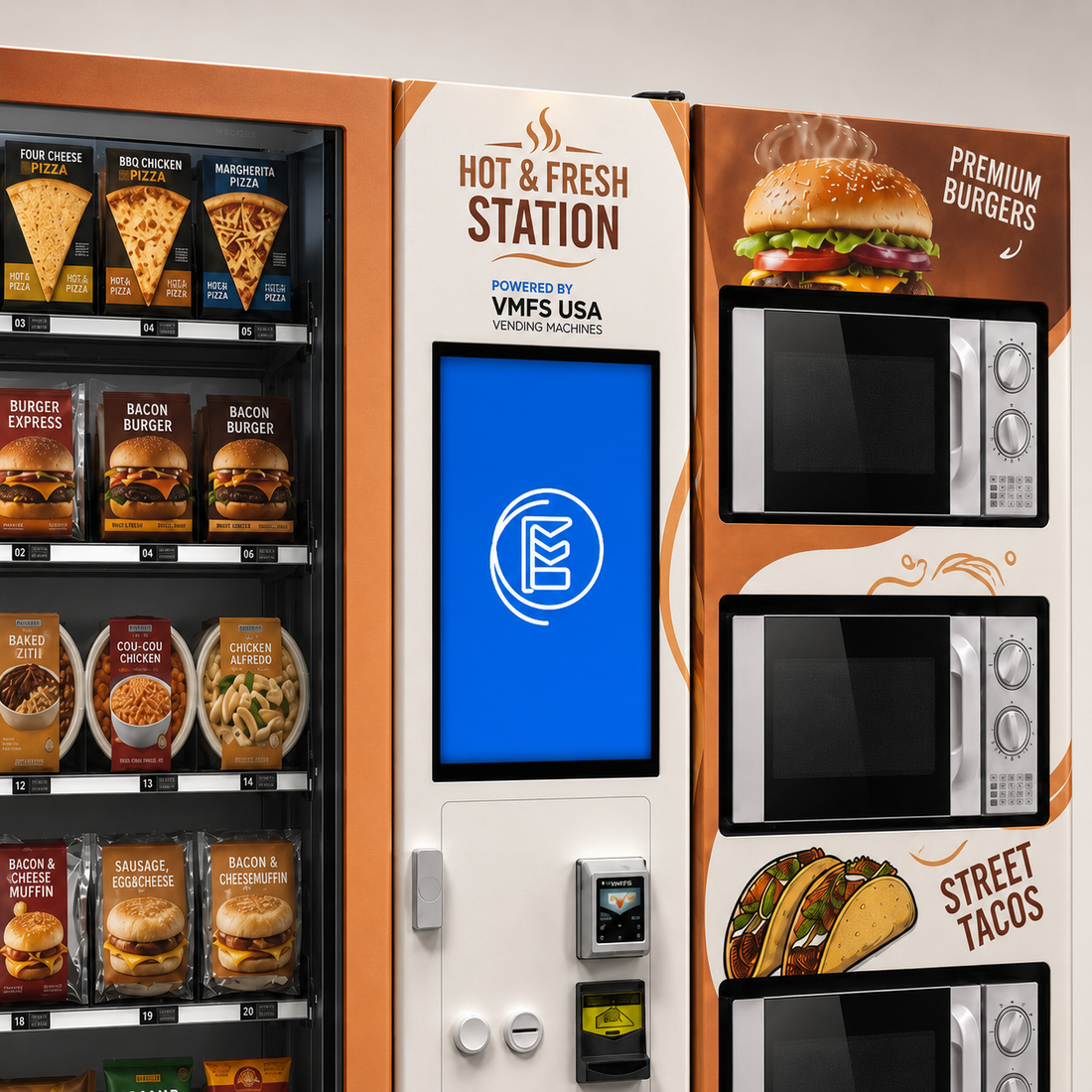 Commercial microwave heating in the hot food vending machine