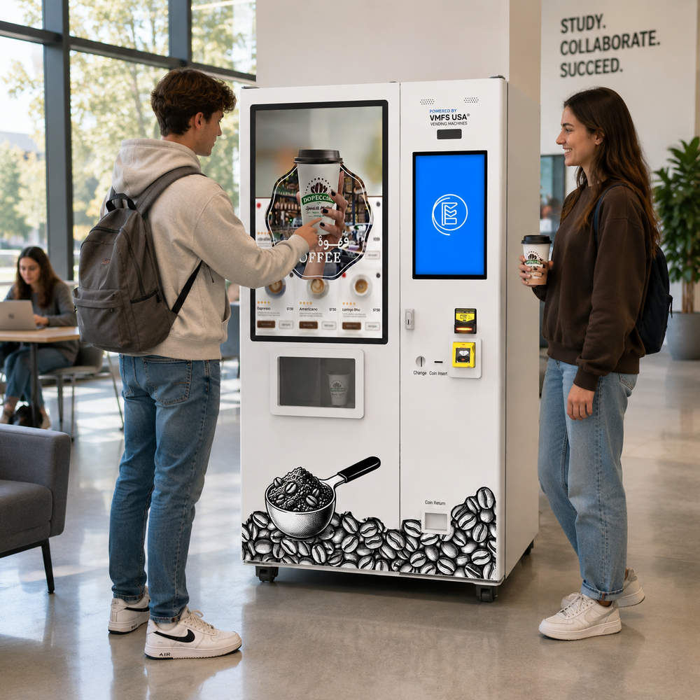 Iced coffee vending machine placement in an office common area