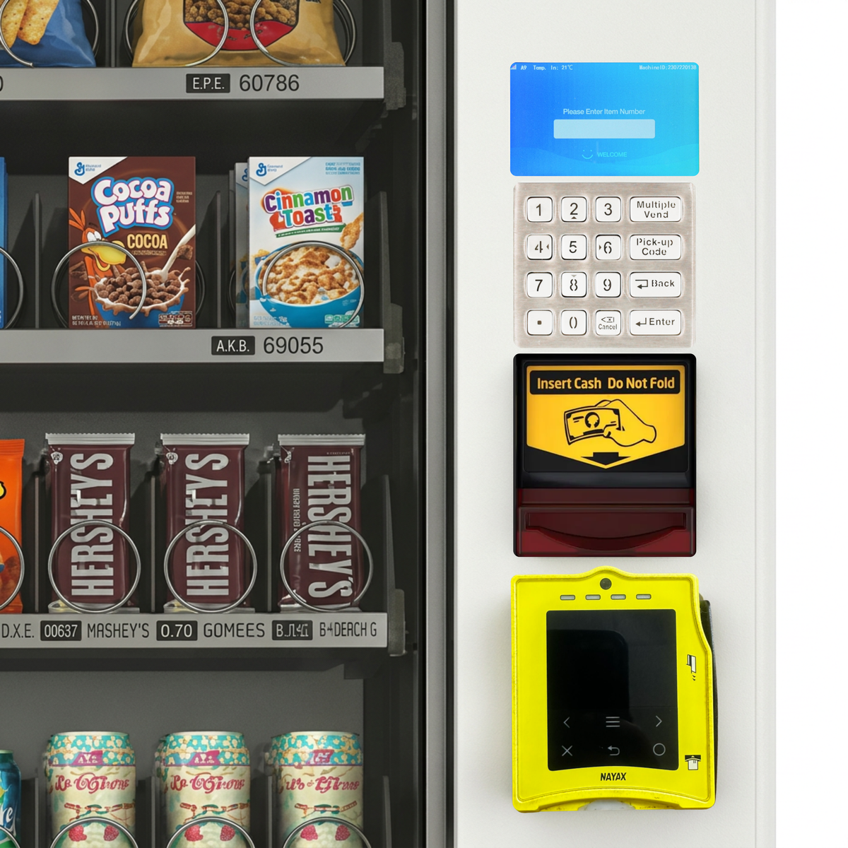 Combo vending machine keypad, bill acceptor, and card reader
