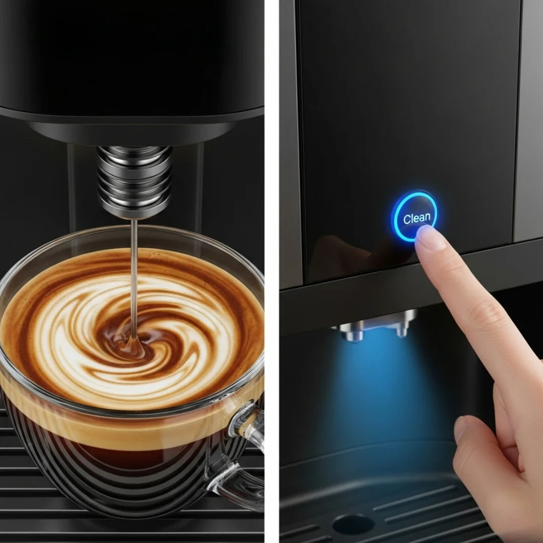 22-inch touchscreen and water bucket on the VMFS coffee vending machine