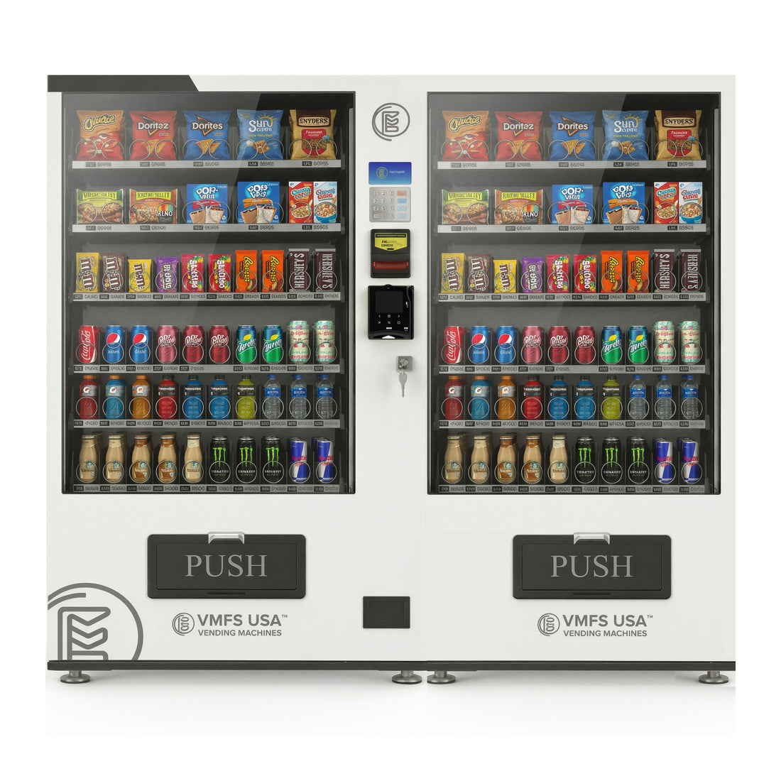 dual combo vending machine refrigerated drink section and ambient snack section