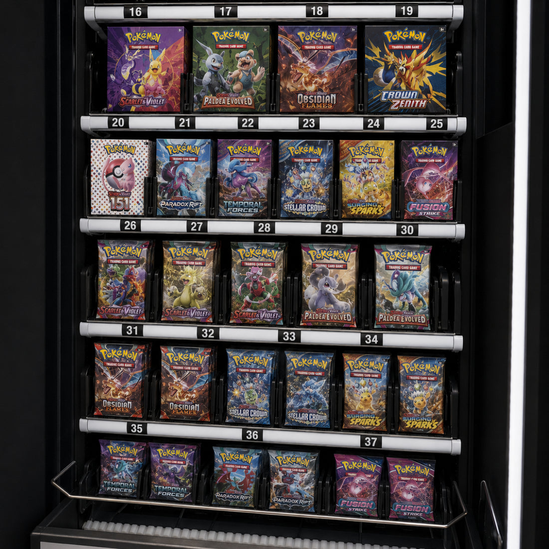 Adjustable slot detail inside the VMFS trading card vending machine