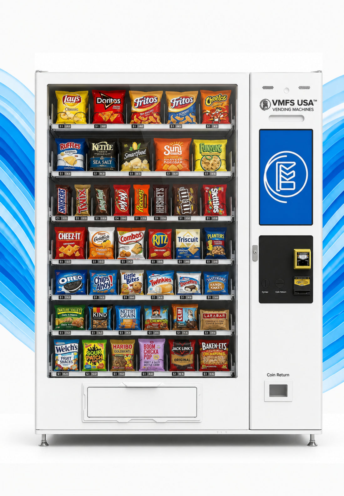 54-slot conveyor configuration inside the drink snack vending machine