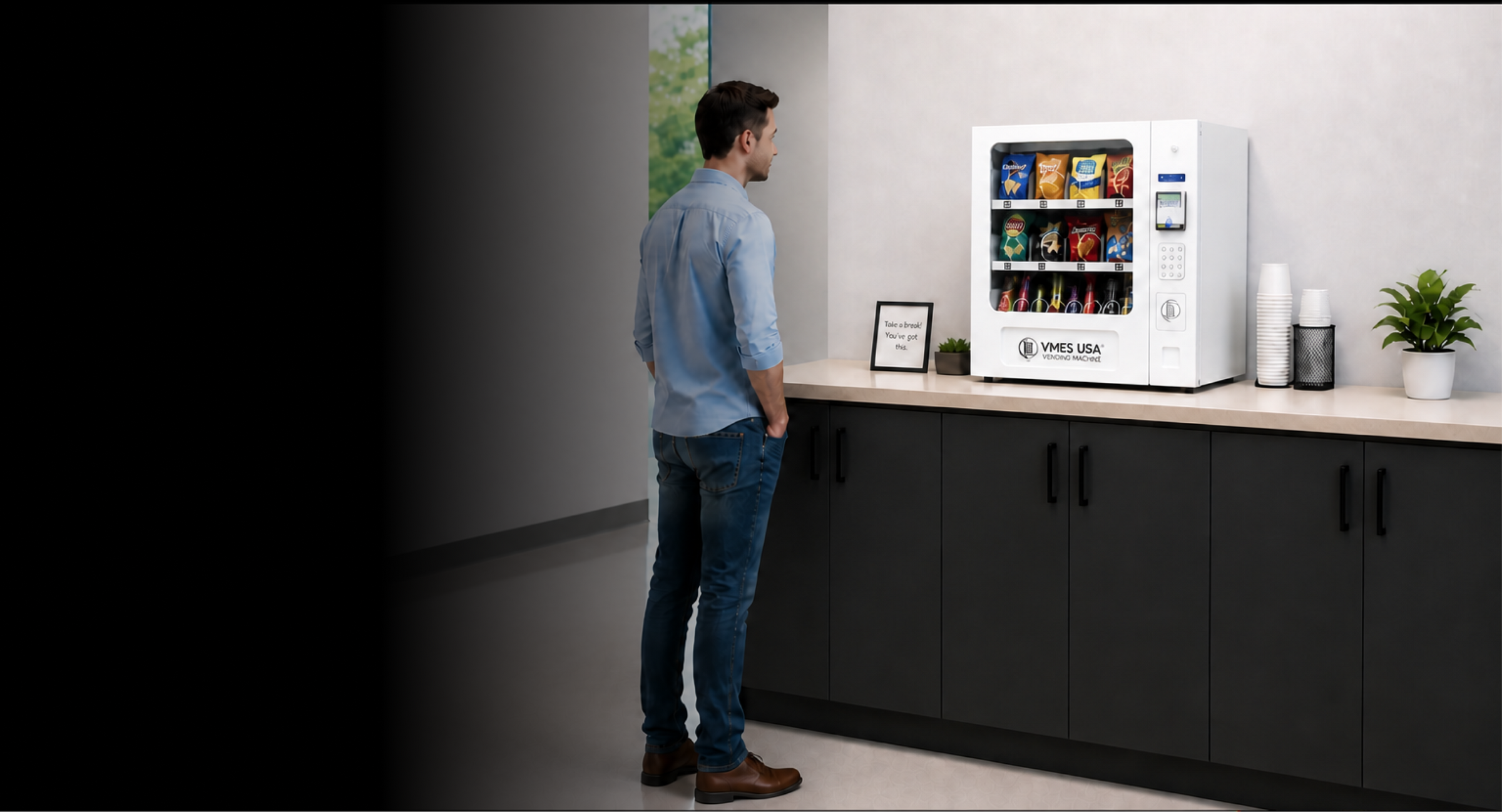 Seaga SM1600 countertop snack vending machine on office counter VMFS USA