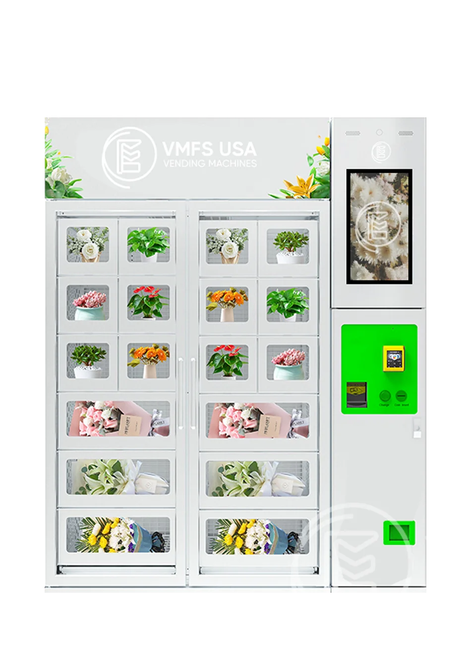 Flower vending machine glass display and 22-inch touchscreen