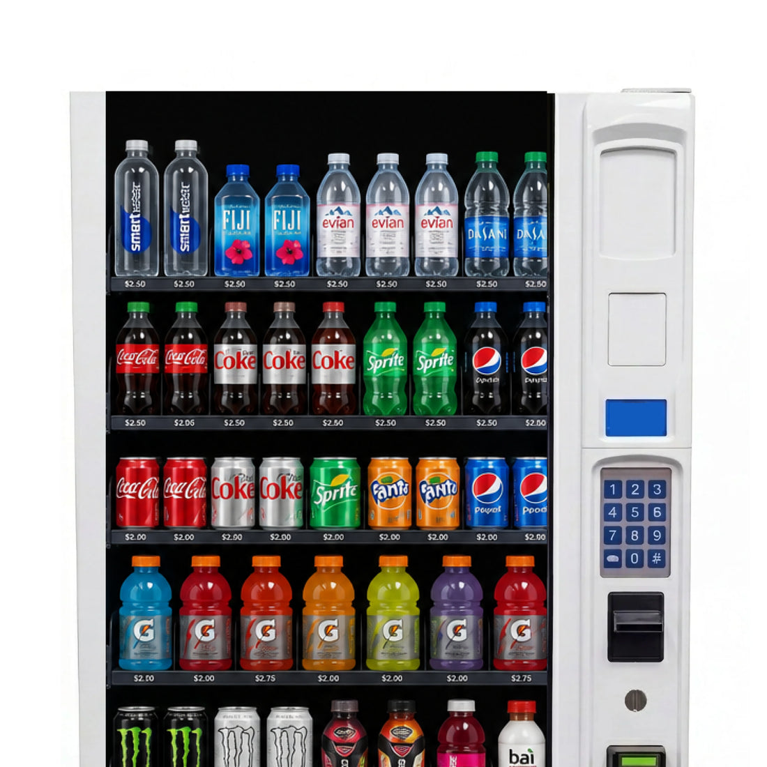 5-shelf dual-coil layout inside Seaga ENV5B drinks vending machine