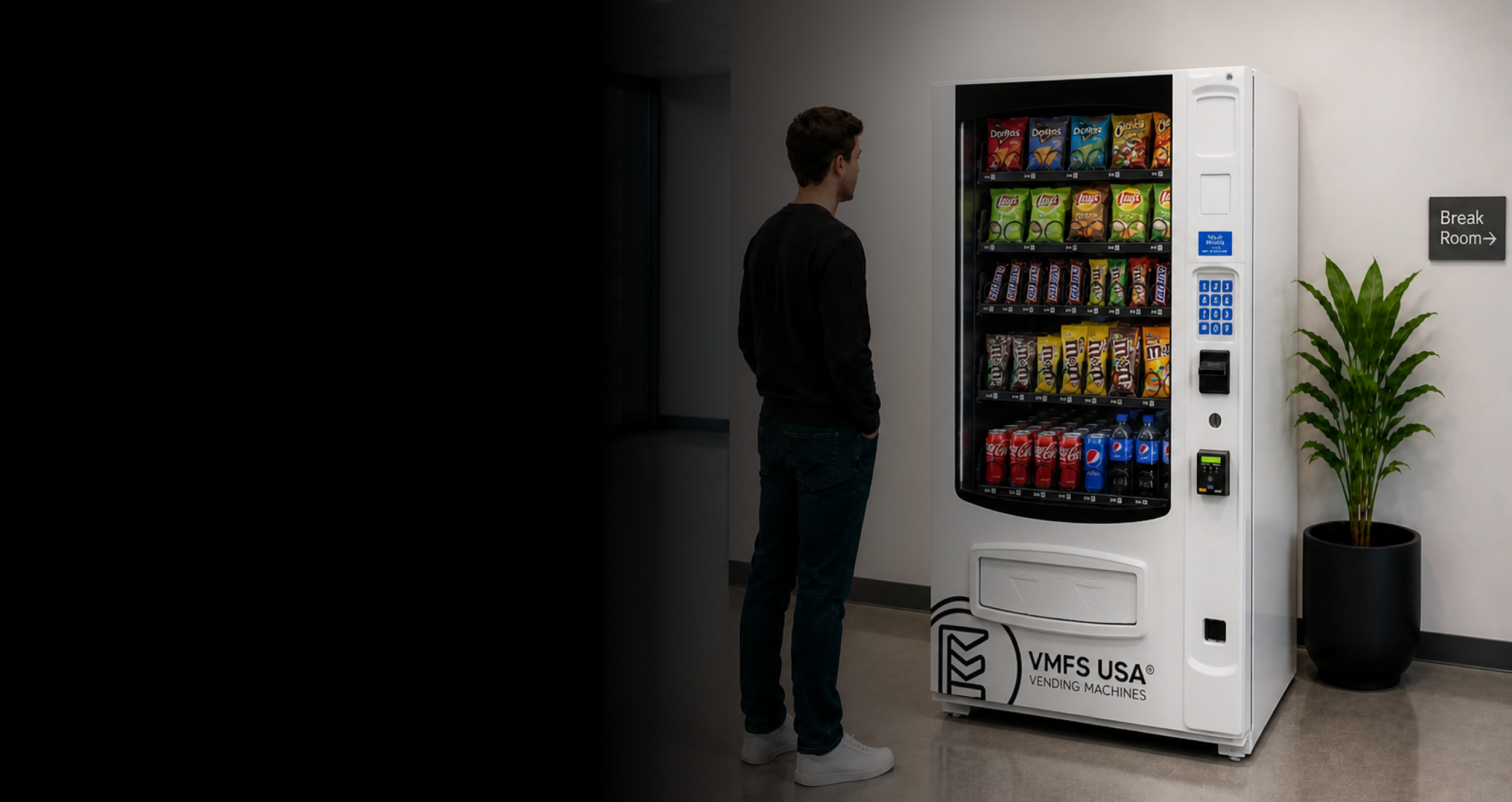 Seaga ENV5S full-size snack vending machine glass front VMFS USA