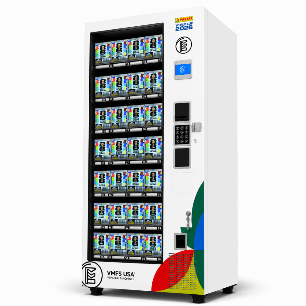 56-slot adjustable tray layout inside Panini trading card vending machine