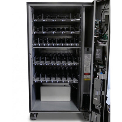 VMFS USA Seaga ENV5C Vending machine with open door showing multiple compartments on a white background