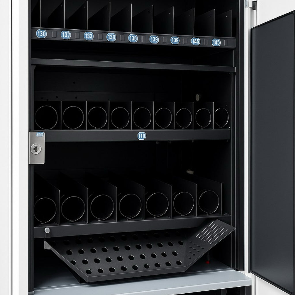 Interior tray configuration of the Seaga QB4000 combo vending machine