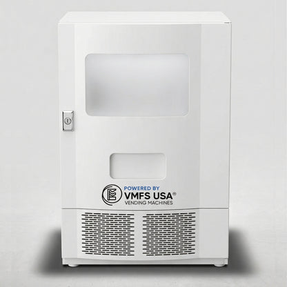 Seaga SM2300 vending machine Bottom unit in White color with VMFS USA branding on a light gray background