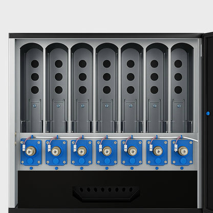 Seaga SM2300 vending machine Electrical panel with multiple sockets and connectors on a white background

