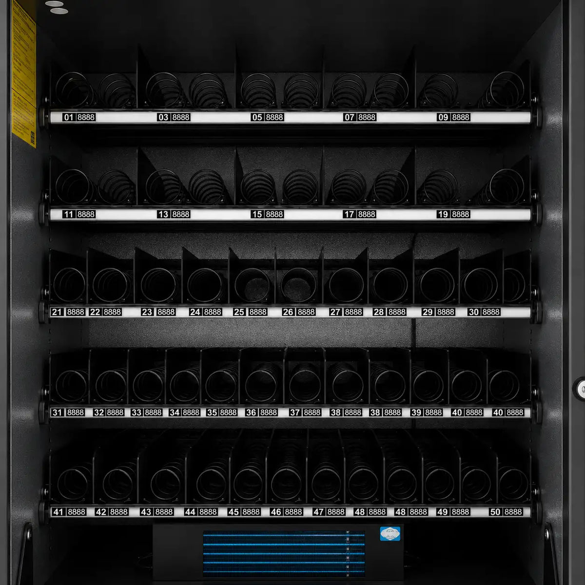 Smart Combo Vending machine with numbered compartments on a black background