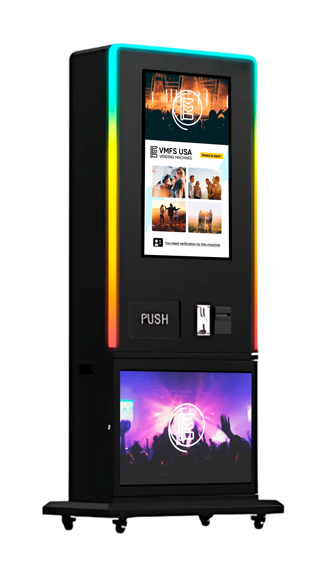 Tall vape vending machine slim 17-inch profile in a corridor placement