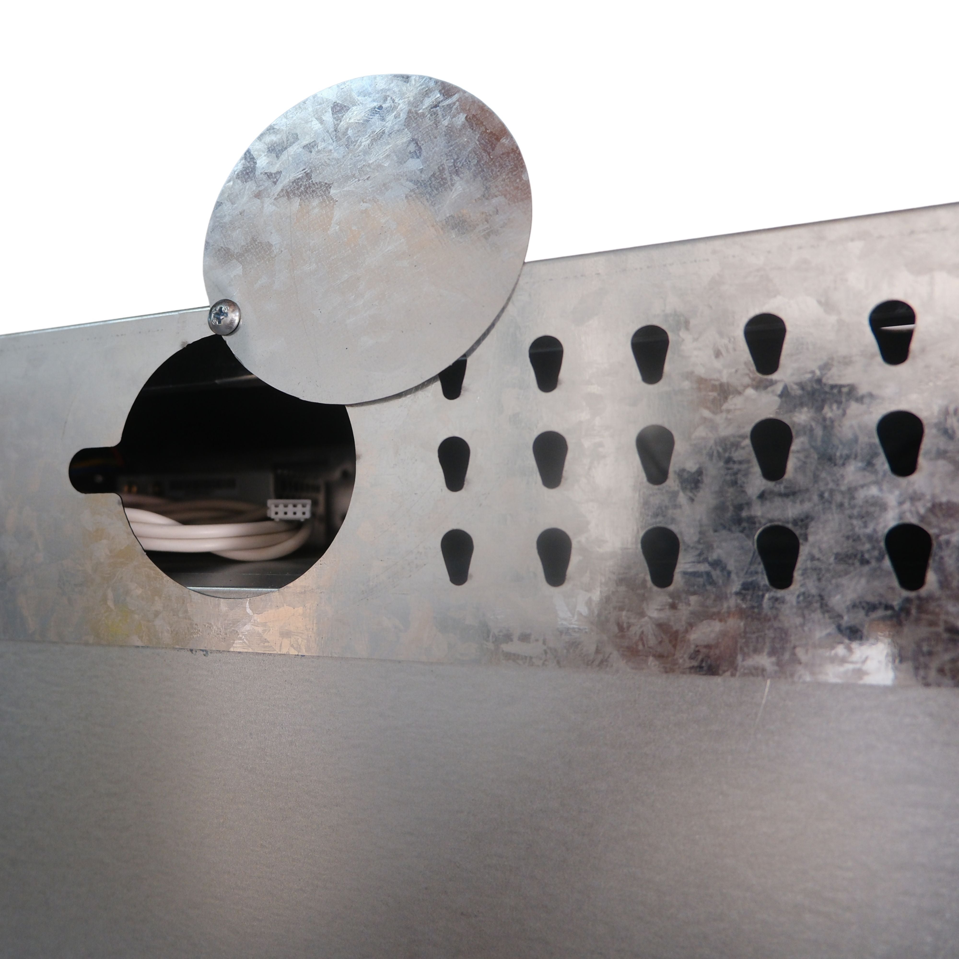 Metallic object with circular component and cut-out design of ai smart cooler vending machine