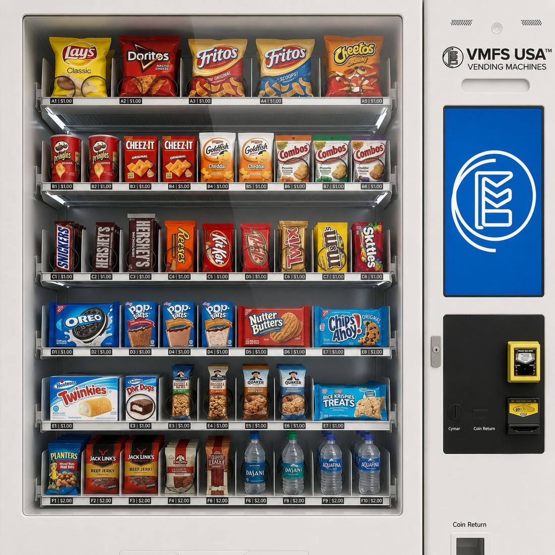 Soda vending machine with 32-inch touchscreen on location