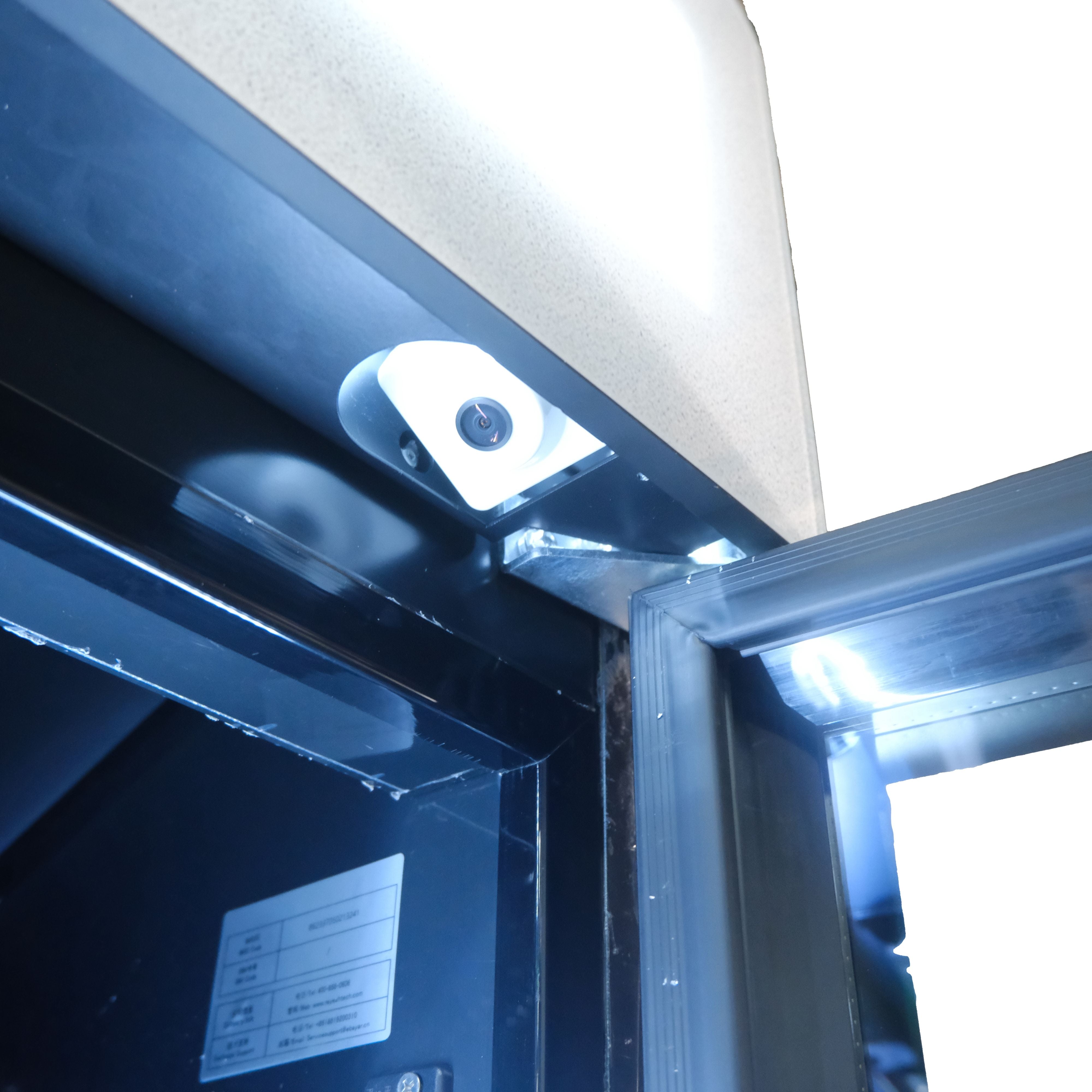 Close-up of a metallic door hinge of refrigerated vending machine by vmfs usa
