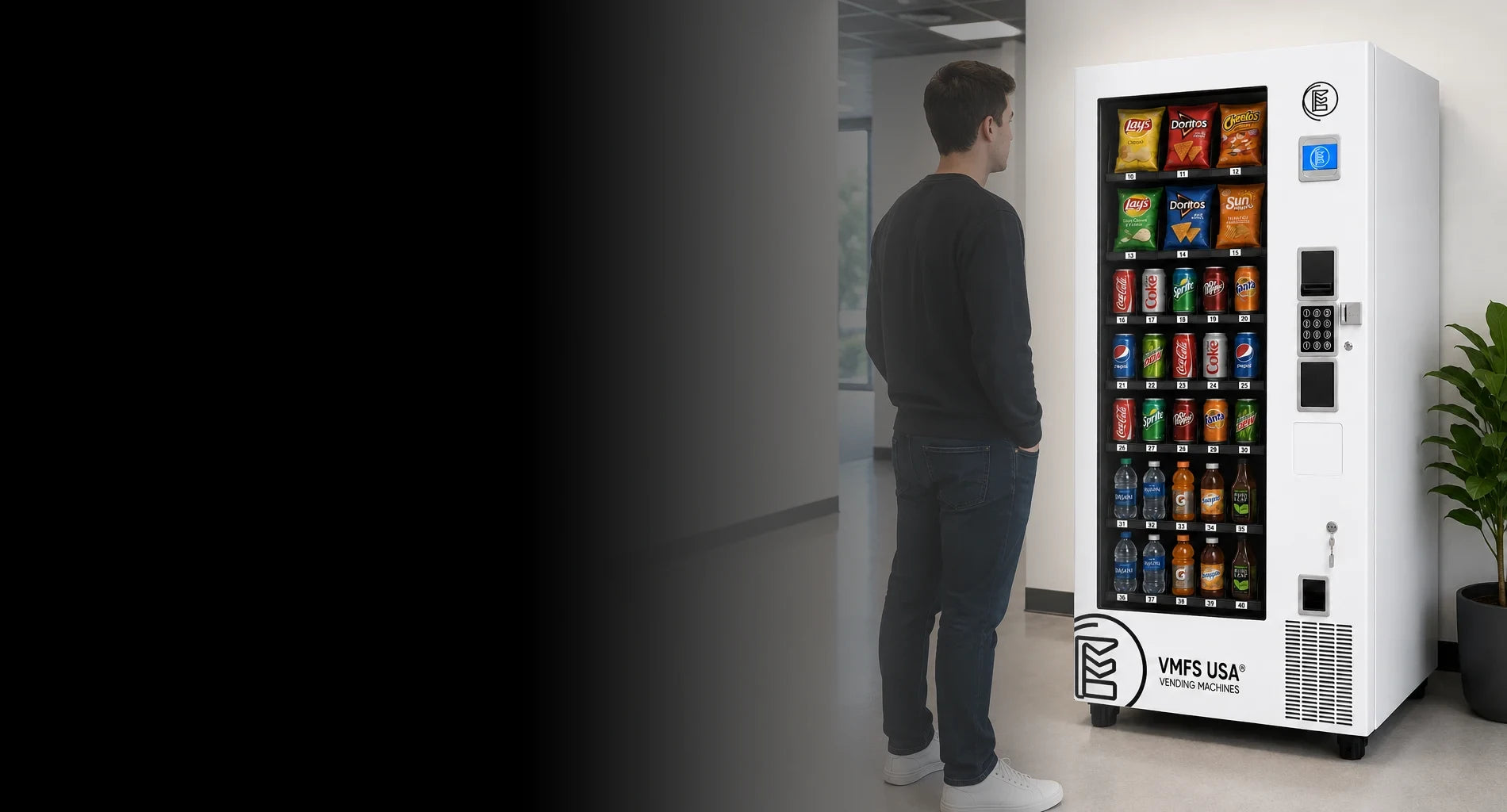 Combo elevator vending machine with soft-drop delivery by VMFS USA