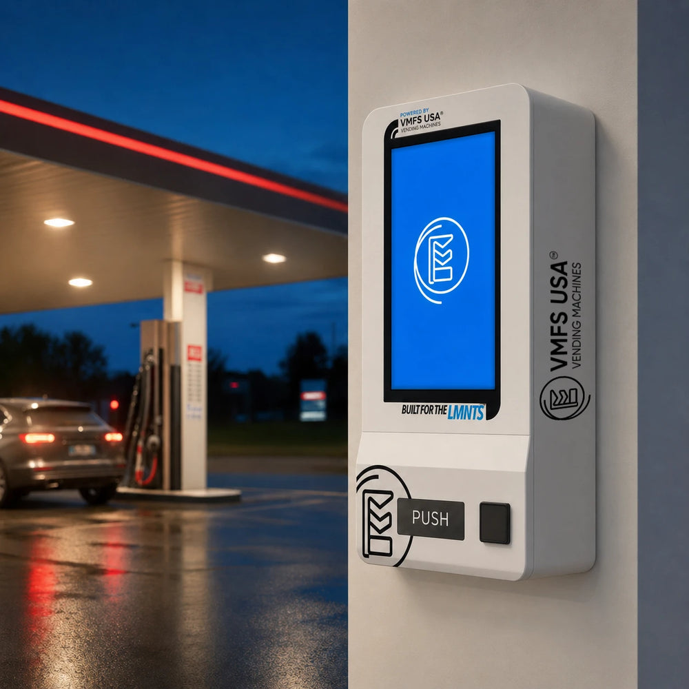 outdoor wall mount vending machine at gas station canopy