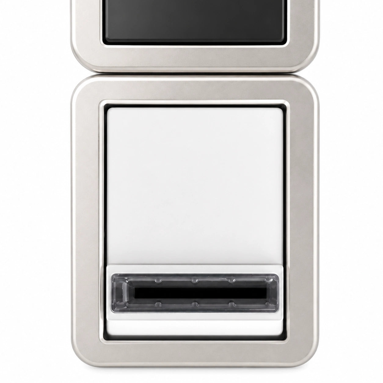 Silver electronic device with a screen and card reader on a white background