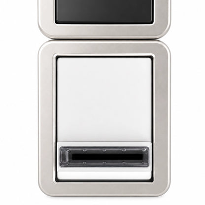 Silver electronic device with a screen and card reader on a white background