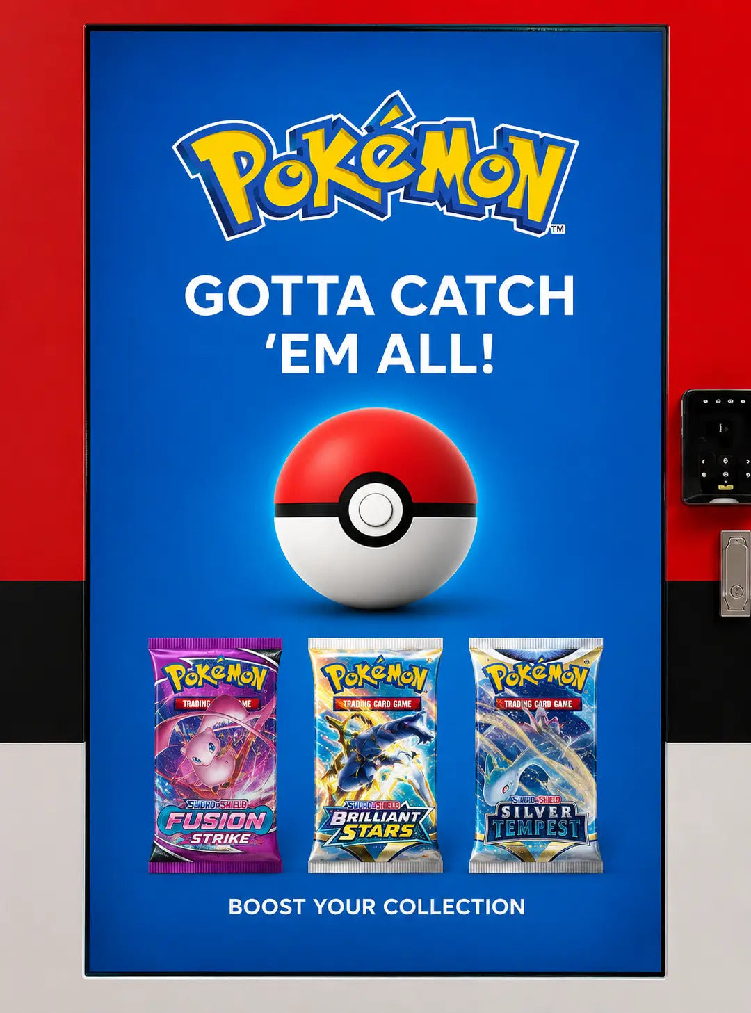 Pokemon card vending machine 55-inch touchscreen product preview