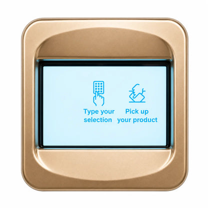 a screen displaying text and icons on a white background - Part of vending machine