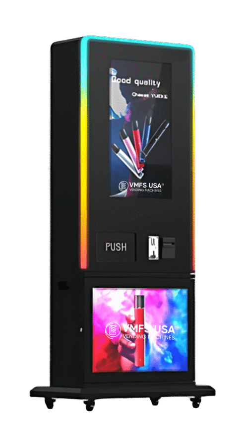 Tall Vape Vending Machine for sale, offering a slim, vertical design for efficient vape product dispensing in a sleek, space-saving unit.