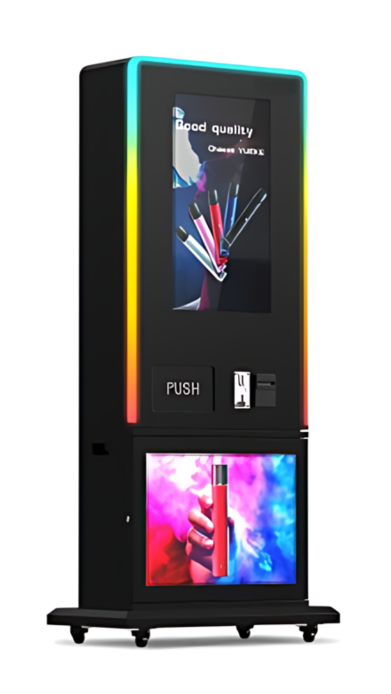 Tall Vape Vending Machine for sale, offering a slim, vertical design for efficient vape product dispensing in a sleek, space-saving unit.